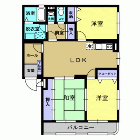 ユーミー長田A棟(3LDK/2階)の間取り写真