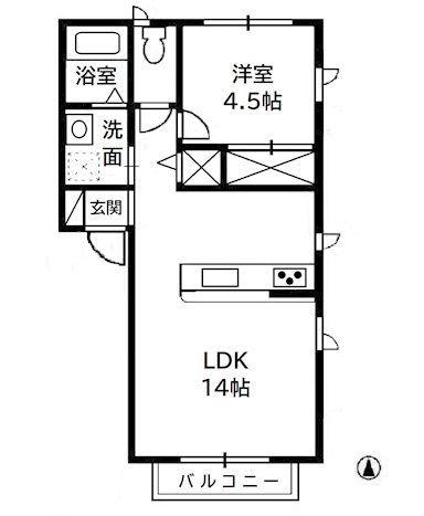 カンパーニャ・ワンA棟(1LDK/2階)の間取り写真