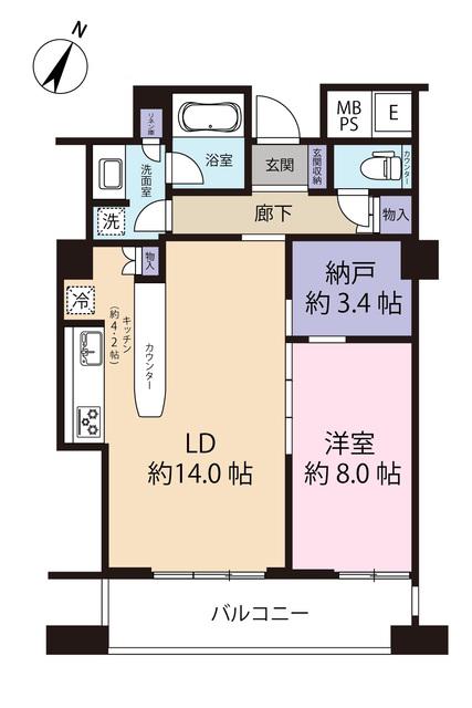 N4 タワー(1SLDK/22階)の間取り写真