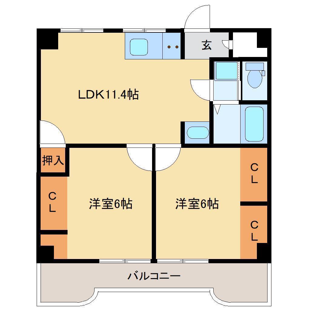 アーバンコート庄内弐番館(2LDK/2階)の間取り写真