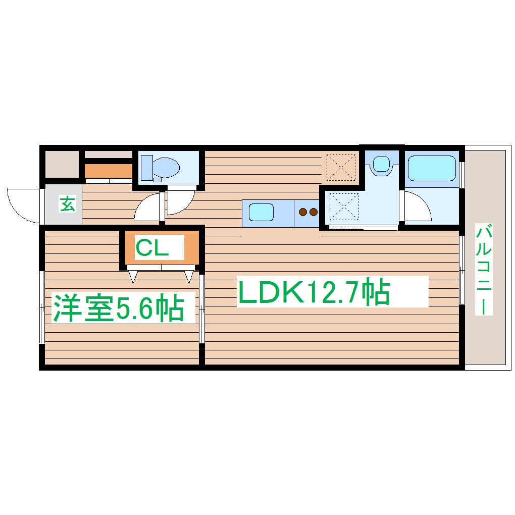 しまかげビル(1LDK/5階)の間取り写真