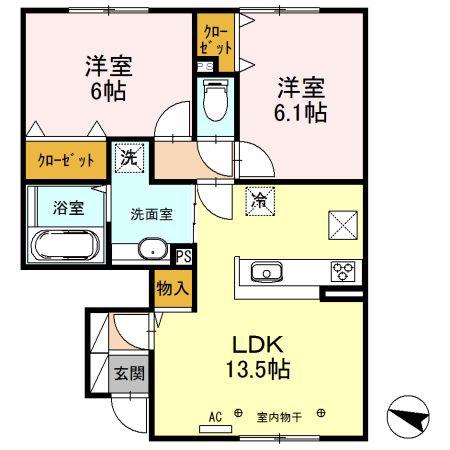 ハイグランド篠田(2LDK/1階)の間取り写真