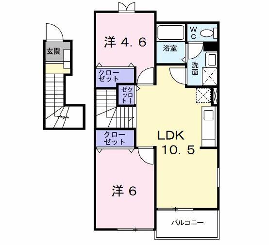 メイユール北泉A棟(2LDK/2階)の間取り写真