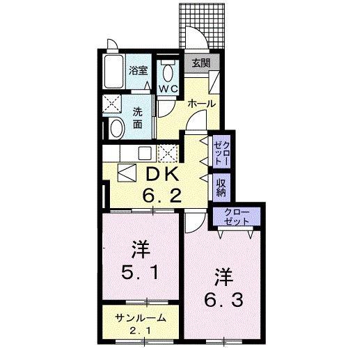 ユーフォリア III(2DK/1階)の間取り写真