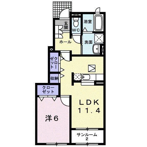 フレンテデエスコラA(1LDK/1階)の間取り写真
