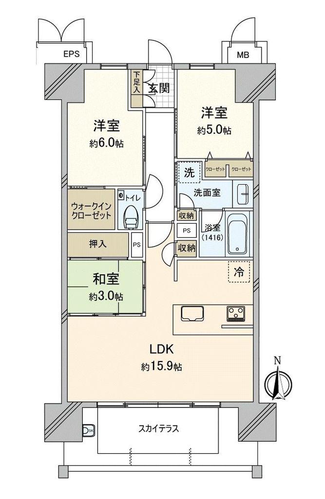 ロイヤルガーデンシティ学南町(3LDK/4階)の間取り写真