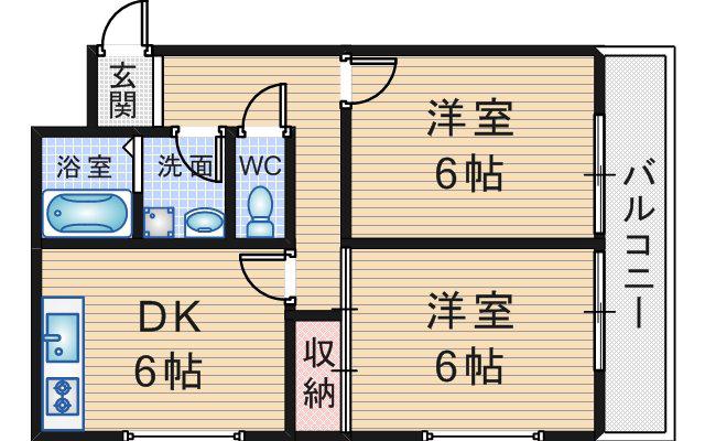 シンシア曽根西町レジデンス(2DK/1階)の間取り写真