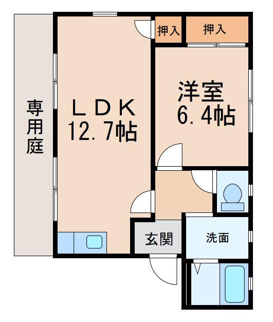 フレグランスフクイ(1LDK/1階)の間取り写真