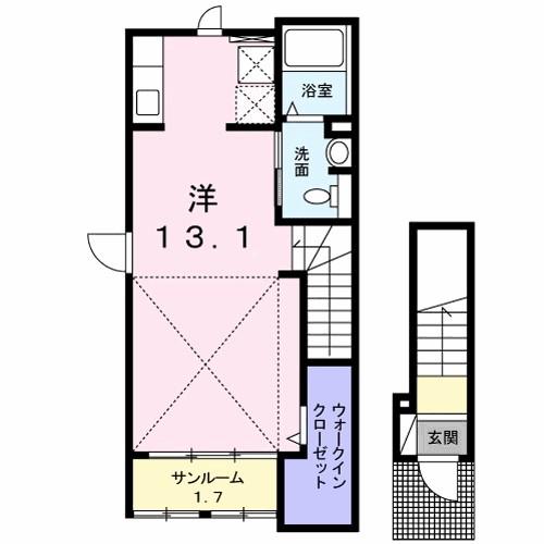 カーサ ディーオ(ワンルーム/2階)の間取り写真