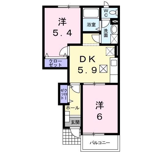 アーバンクレスト伏見A(2DK/1階)の間取り写真