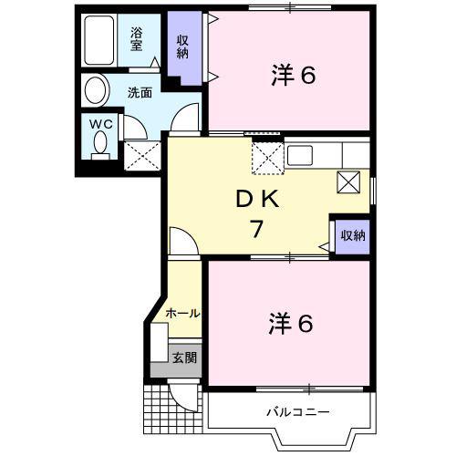 ホワイトハウス(2DK/1階)の間取り写真