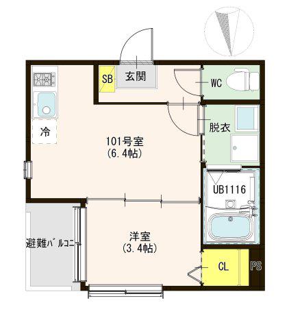 ハーモニーテラス蒲町東(1DK/1階)の間取り写真