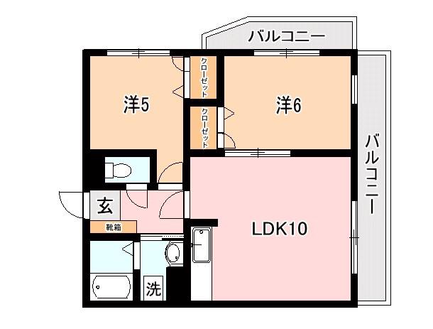 さくらヒルズ唐湊壱番館(2LDK/3階)の間取り写真