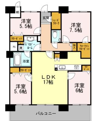 ロイヤルパークスERささしま サウス(4LDK/18階)の間取り写真