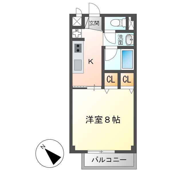 ツインアベニューB(1K/1階)の間取り写真