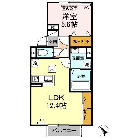 レガーミ中央(1LDK/1階)の間取り写真