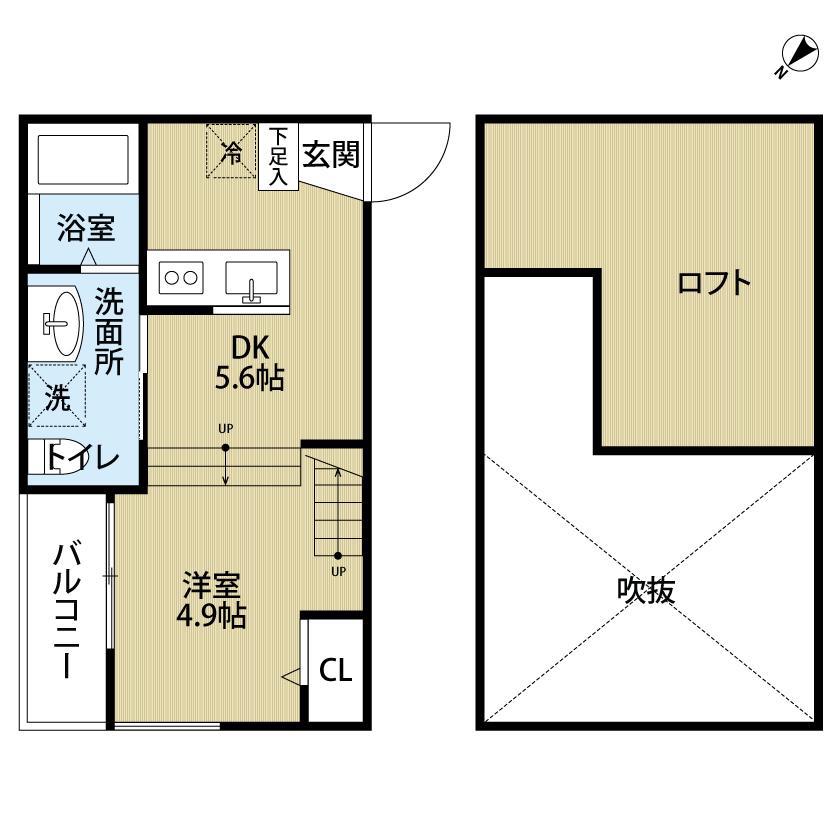 ボンヌシャンス(1DK/1階)の間取り写真