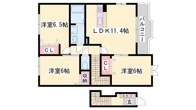 メゾンカルフールB(3LDK/2階)の間取り写真