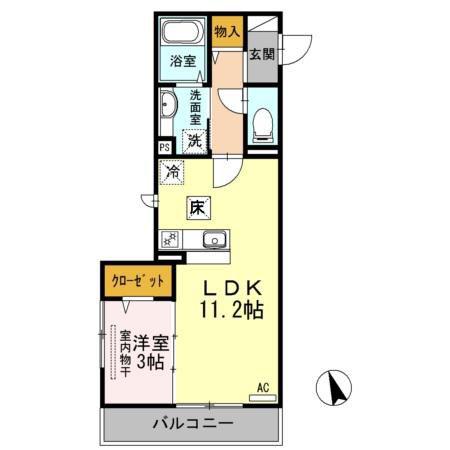 エクレウス下馬(1LDK/1階)の間取り写真