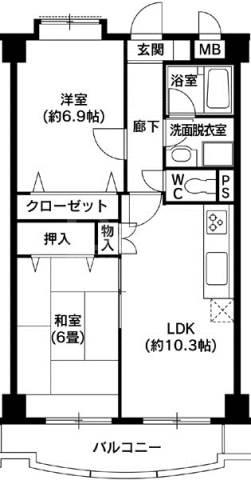 アスコット室見(2LDK/3階)の間取り写真