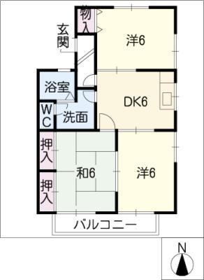 ライトハウス(3DK/1階)の間取り写真