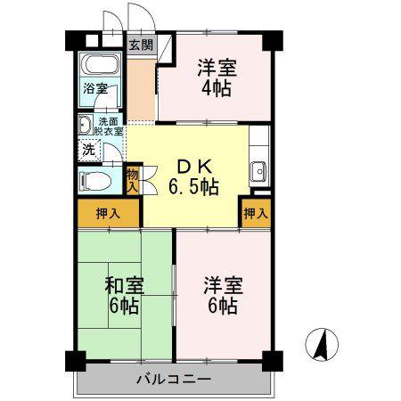 長瀬第一マンション(3DK/4階)の間取り写真