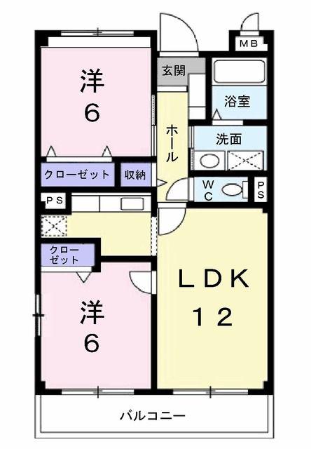 カルフール(2LDK/3階)の間取り写真