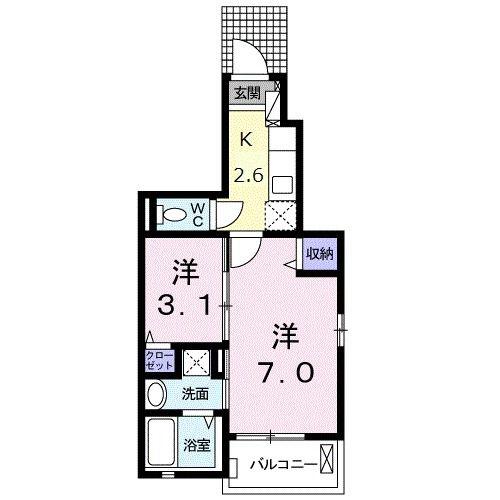 プラーンドルIV(1K/1階)の間取り写真