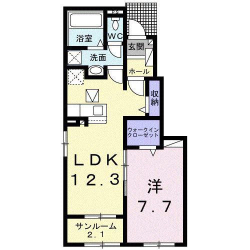 ホップIV(1LDK/1階)の間取り写真