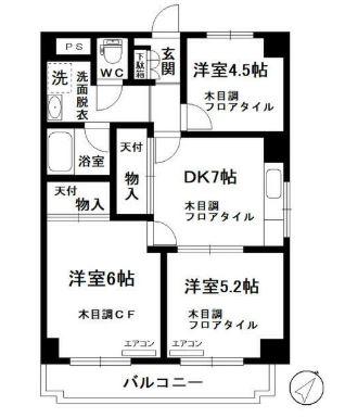 パシフィック横浜(3DK/6階)の間取り写真