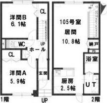 ルミエール山麓通(2LDK/1階)の間取り写真