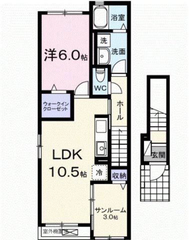 パープルテラス(1LDK/2階)の間取り写真