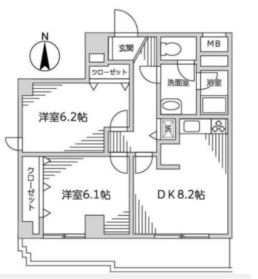 シュール梶ヶ谷(2DK/2階)の間取り写真