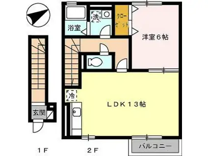 ハイム M・Y B(1LDK/1階)の間取り写真