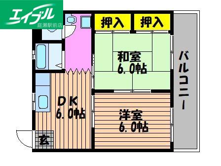 千原コーポ(2DK/1階)の間取り写真