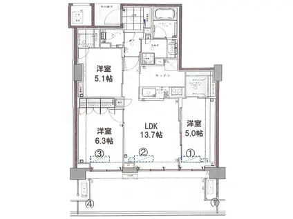 ライオンズタワー岡山千日前(3LDK/19階)の間取り写真