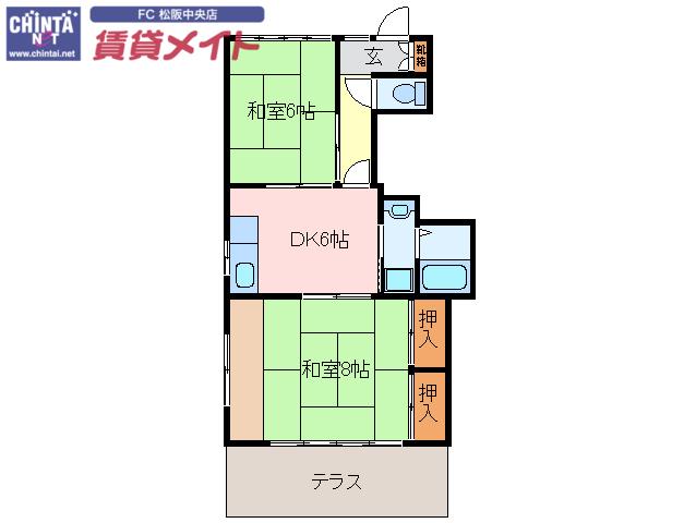 コーポ笹川(2DK/1階)の間取り写真