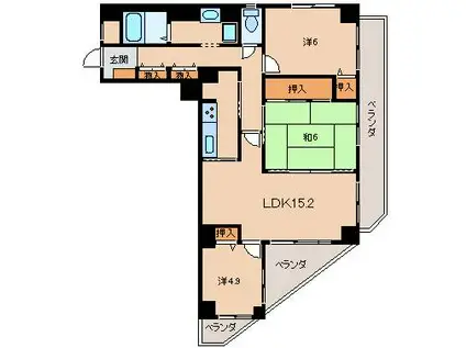 朝日プラザ鳴神(3LDK/2階)の間取り写真