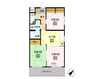 グランデージ長浦(3DK/3階)の間取り写真