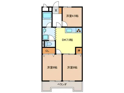 マンションメルヘン(3DK/3階)の間取り写真