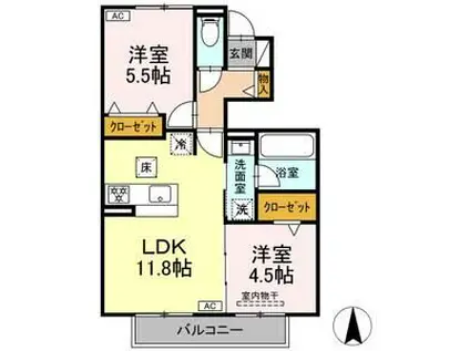 駅西III(2LDK/1階)の間取り写真