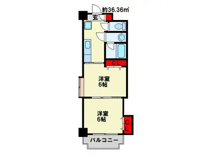 HAMIEL九工大前(2K/4階)の間取り写真