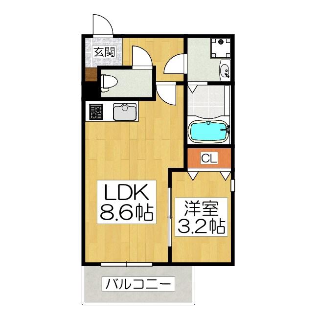 ジーメゾン山科ノース(1LDK/1階)の間取り写真