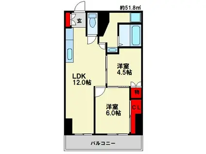 大産春日ビル(2LDK/3階)の間取り写真