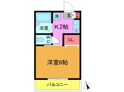 サン・プリベール(1K/2階)の間取り写真