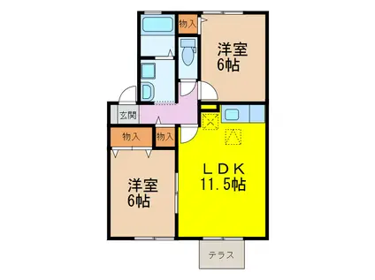 スカイコート大村 I(2LDK/1階)の間取り写真