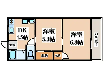 ソレイユ住道(2DK/2階)の間取り写真