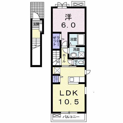 フィールグラッドB棟(1LDK/2階)の間取り写真