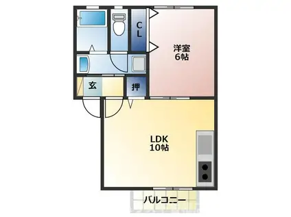 オレンジヒル A棟(1LDK/2階)の間取り写真