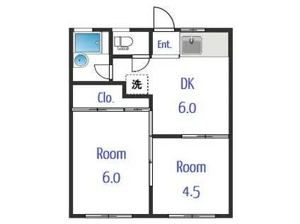 北鎌倉グリーンハイツ(2DK/1階)の間取り写真